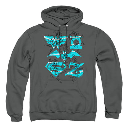 Dc Superhero Girls Line Art Group Mens Hoodie Charcoal