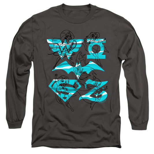Dc Superhero Girls Line Art Group Mens Long Sleeve Shirt Charcoal Officially Licensed
