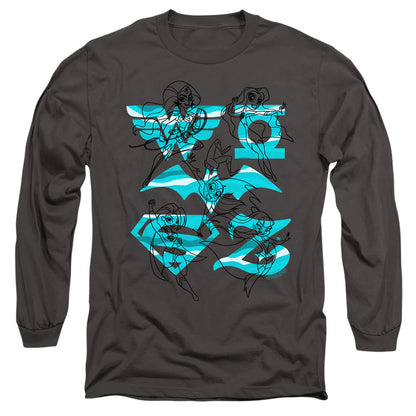 Dc Superhero Girls Line Art Group Mens Long Sleeve Shirt Charcoal