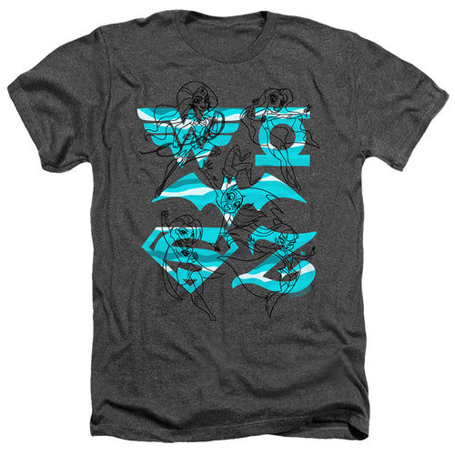 Dc Superhero Girls Line Art Group Heather Mens T Shirt Charcoal