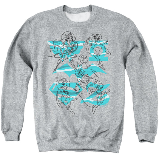 Dc Superhero Girls Line Art Group Mens Crewneck Sweatshirt Athletic Heather Officially Licensed