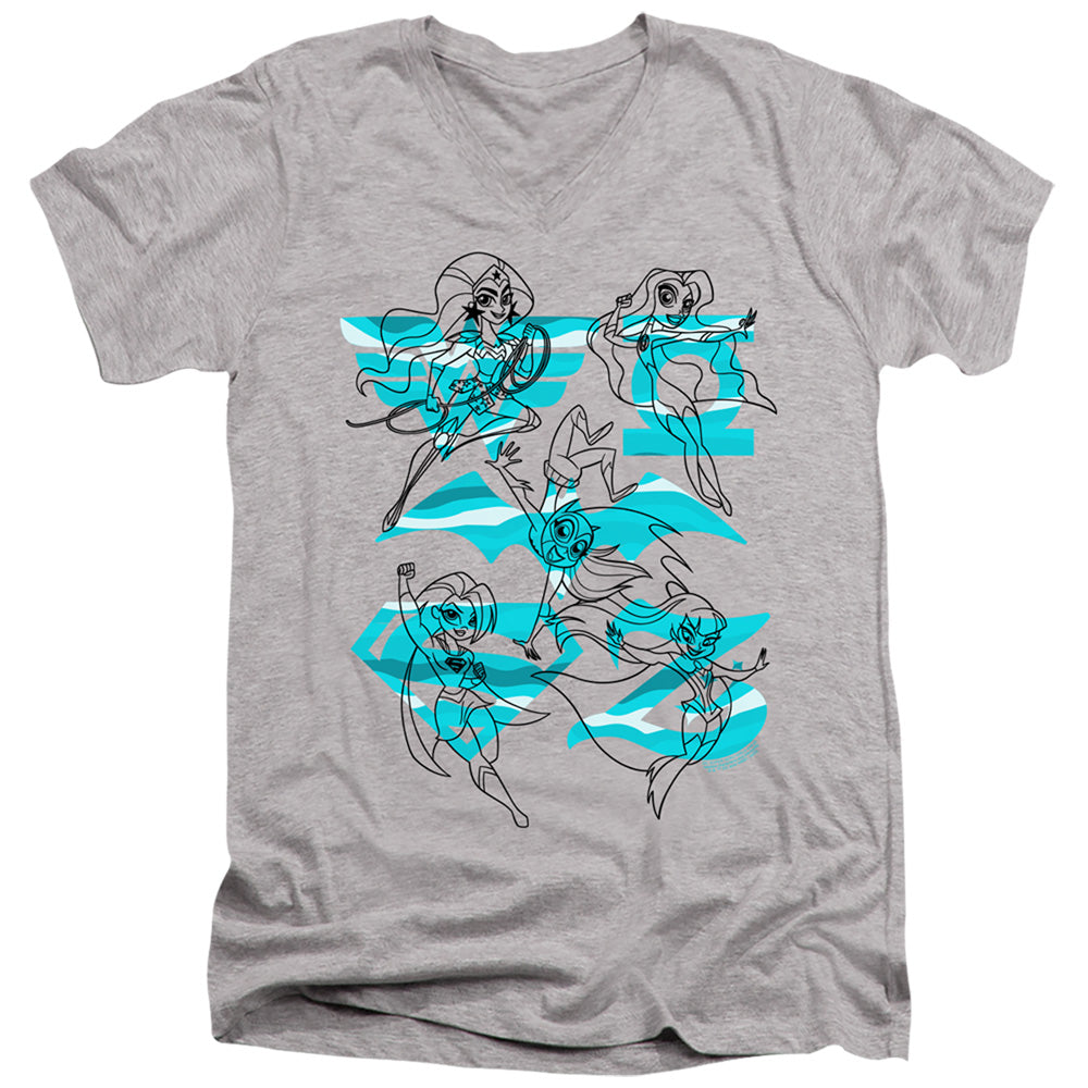 Dc Superhero Girls Line Art Group Mens Slim Fit V Neck T Shirt Athletic Heather
