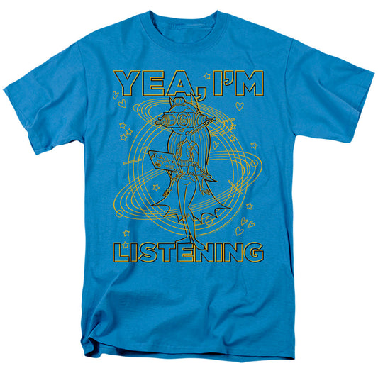 DC Comics Superhero Girls Listening Mens T Shirt Turquoise