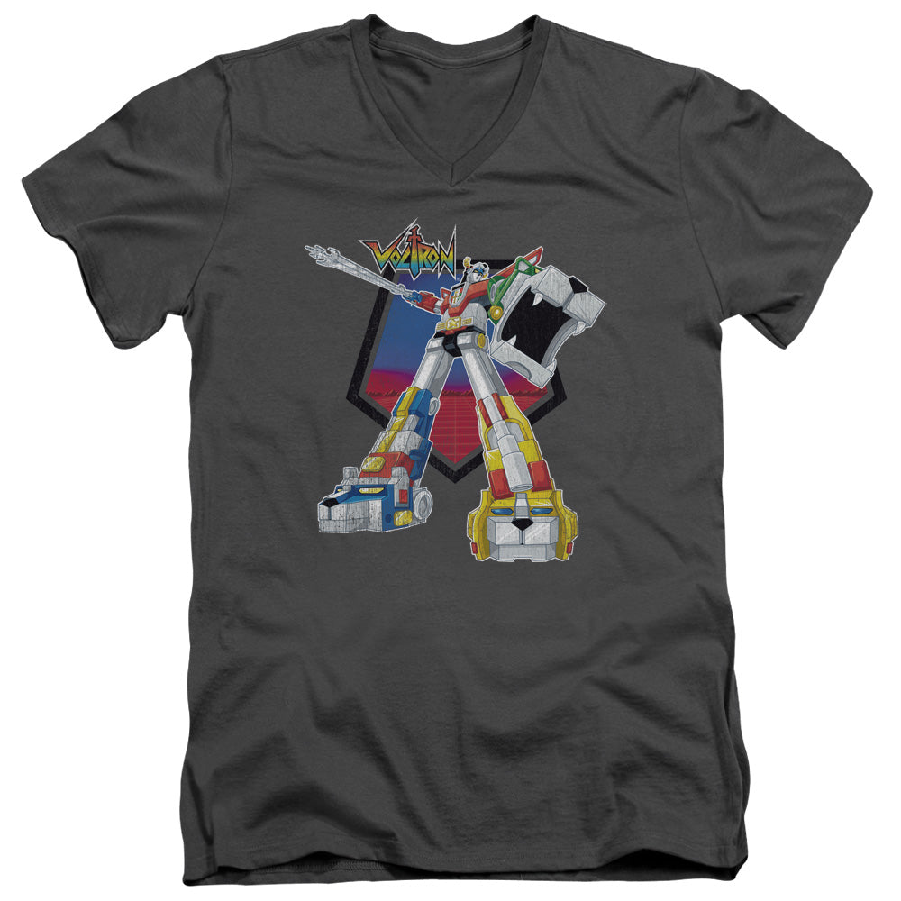 Voltron Blazing Sword Mens Slim Fit V Neck T Shirt Charcoal