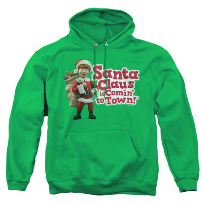Santa Claus Is Comin To Town Santa Logo Mens Hoodie Kelly Green