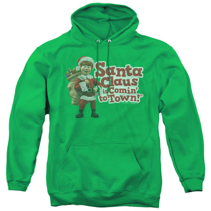 Santa Claus is Comin to Town Santa Logo Mens Hoodie Kelly Green