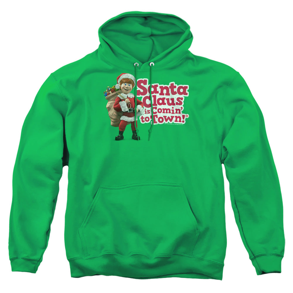 Santa Claus Is Comin To Town Santa Logo Mens Hoodie Kelly Green