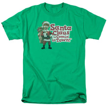 Load image into Gallery viewer, Santa Claus Is Comin to Town Santa Logo Mens T Shirt Kelly Green
