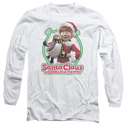 Santa Claus Is Comin To Town Penguin Mens Long Sleeve Shirt White Officially Licensed