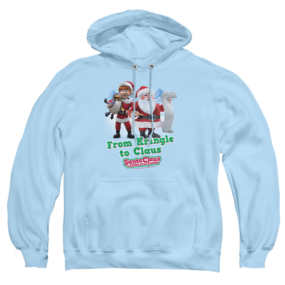 Santa Claus Is Comin To Town Kringle To Claus Mens Hoodie Light Blue