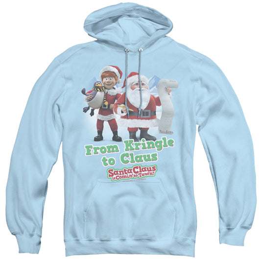 Santa Claus is Comin to Town Kringle to Claus Mens Hoodie Light Blue