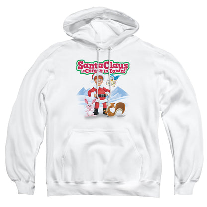 Santa Claus Is Comin To Town Animal Friends Mens Hoodie White
