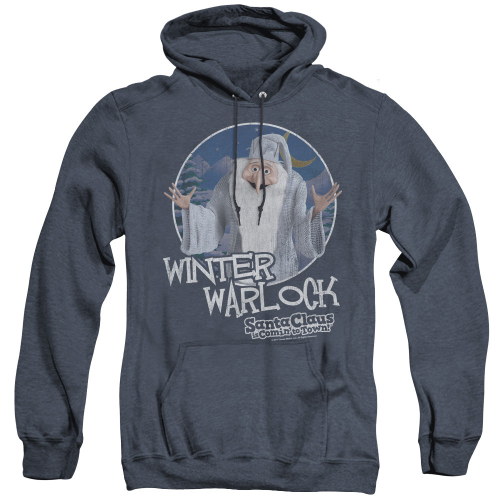Santa Claus is Comin to Town Winter Warlock Heather Mens Hoodie Navy Blue Blue