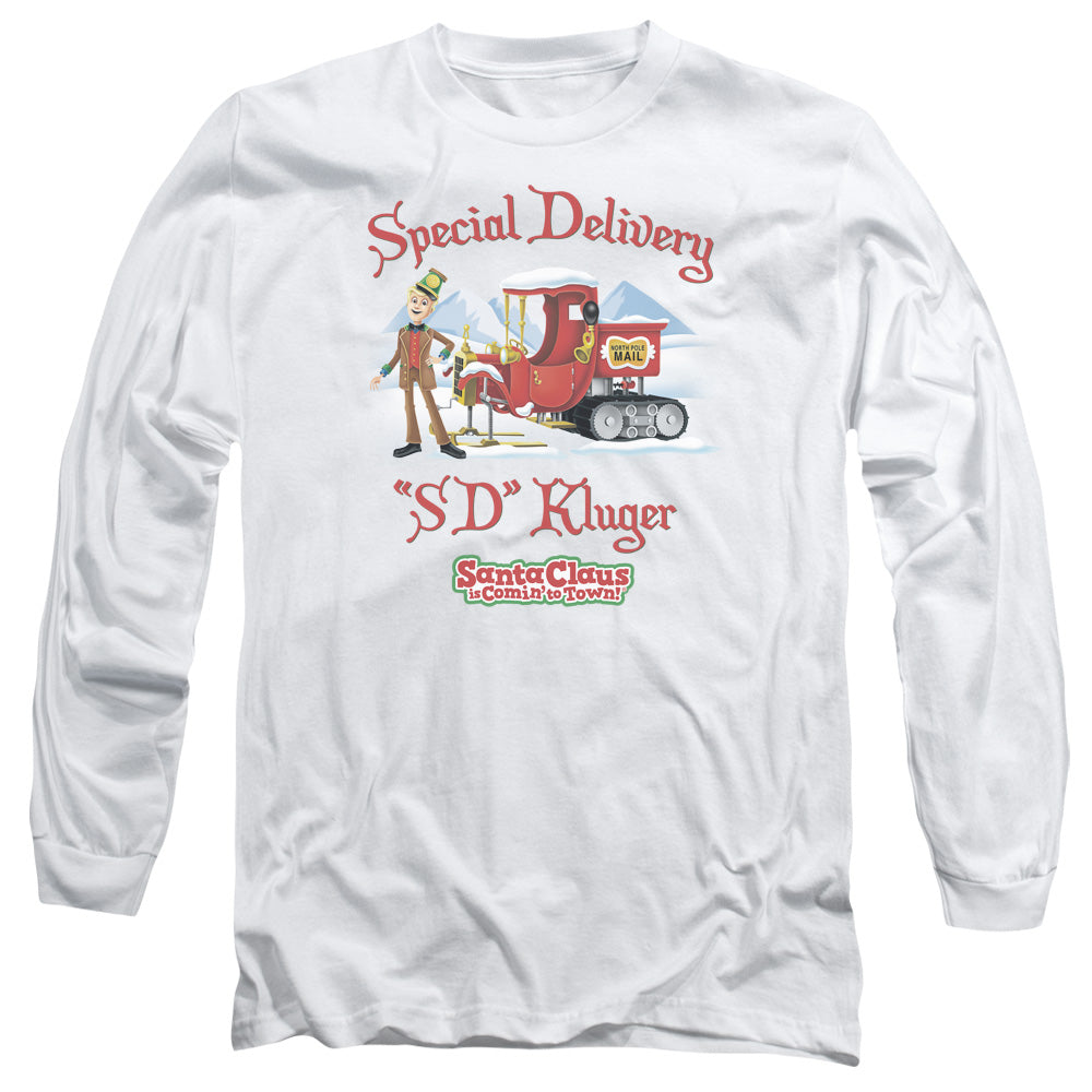 Santa Claus Is Comin To Town Kluger Mens Long Sleeve Shirt White Officially Licensed