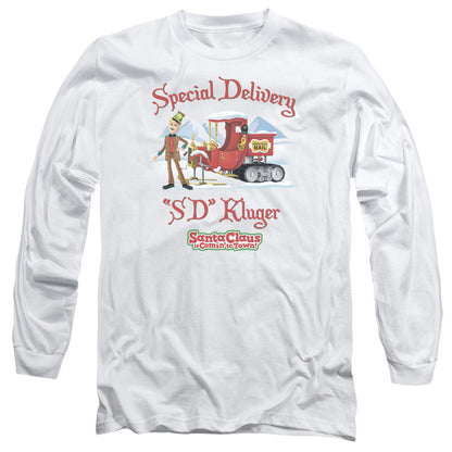 Santa Claus Is Comin To Town Kluger Mens Long Sleeve Shirt White Officially Licensed