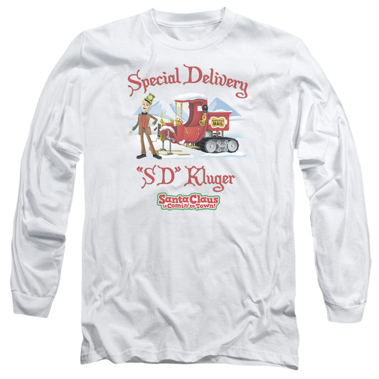 Santa Claus Is Comin To Town Kluger Mens Long Sleeve Shirt White Officially Licensed