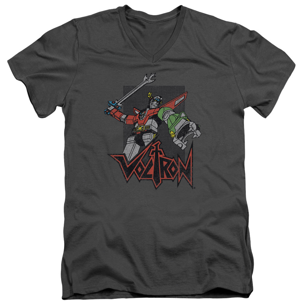 Voltron Roar Mens Slim Fit V Neck T Shirt Charcoal