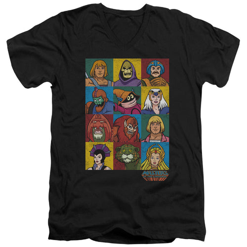 Masters of the Universe Character Heads Mens Slim Fit V Neck T Shirt Black