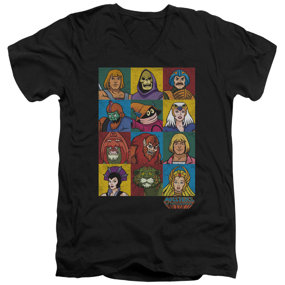 Masters of the Universe Character Heads Mens Slim Fit V Neck T Shirt Black