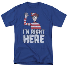 Load image into Gallery viewer, Wheres Waldo Im Right Here Mens T Shirt Royal Blue
