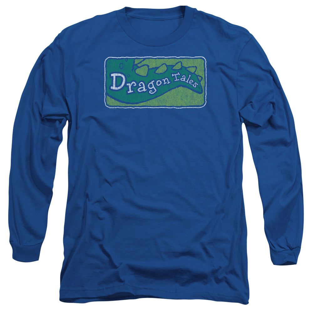 Dragon Tales Logo Distressed Mens Long Sleeve Shirt Royal Blue