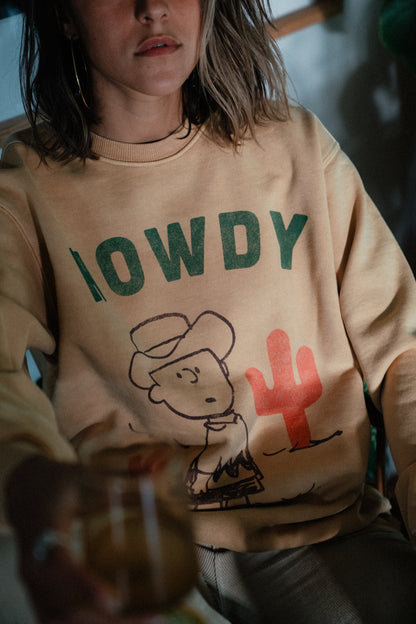 Peanuts Cowboy Charlie Womens Crewneck Sweatshirt Mustard Yellow