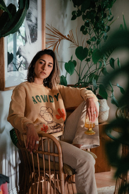 Peanuts Cowboy Charlie Womens Crewneck Sweatshirt Mustard Yellow