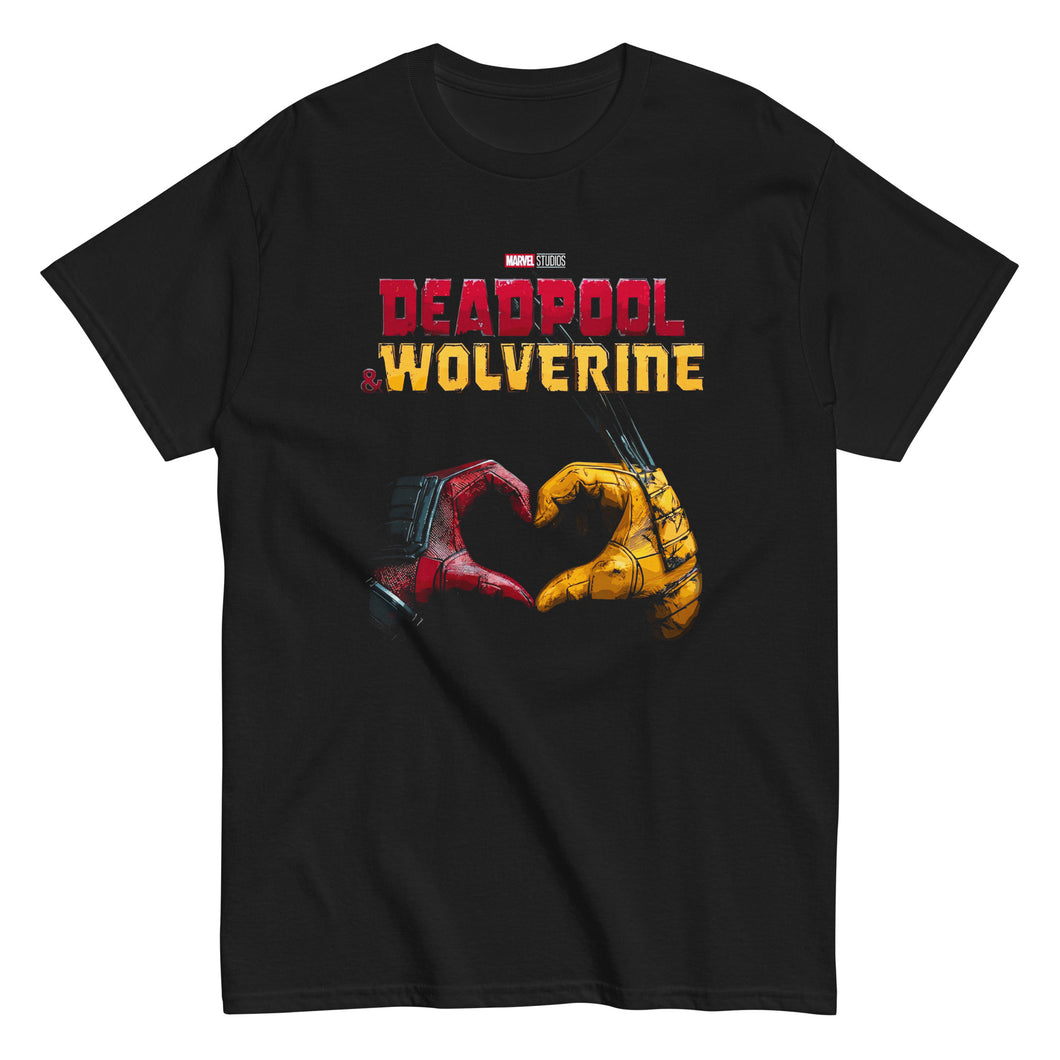 Deadpool & Wolverine Heart Hands Mens T Shirt Black