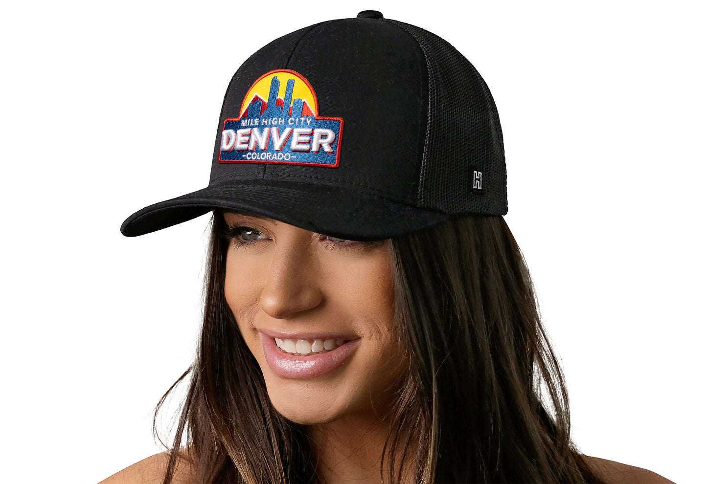 Denver Mile High City Trucker Haka Hat Black Cityscape Snapback