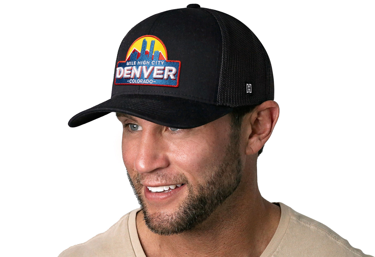 Denver Mile High City Trucker Haka Hat Black Cityscape Snapback