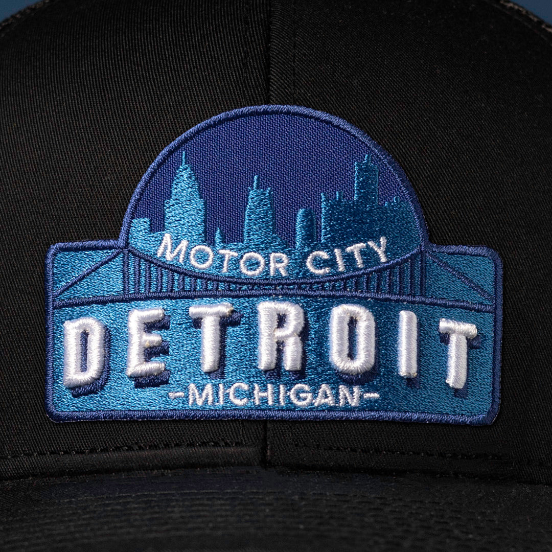 Detroit Motor City Trucker Haka Hat Black Cityscape Snapback
