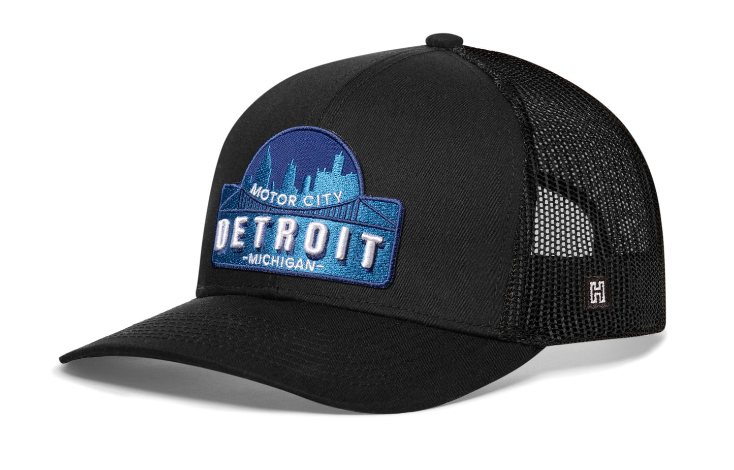 Detroit Motor City Trucker Haka Hat Black Cityscape Snapback