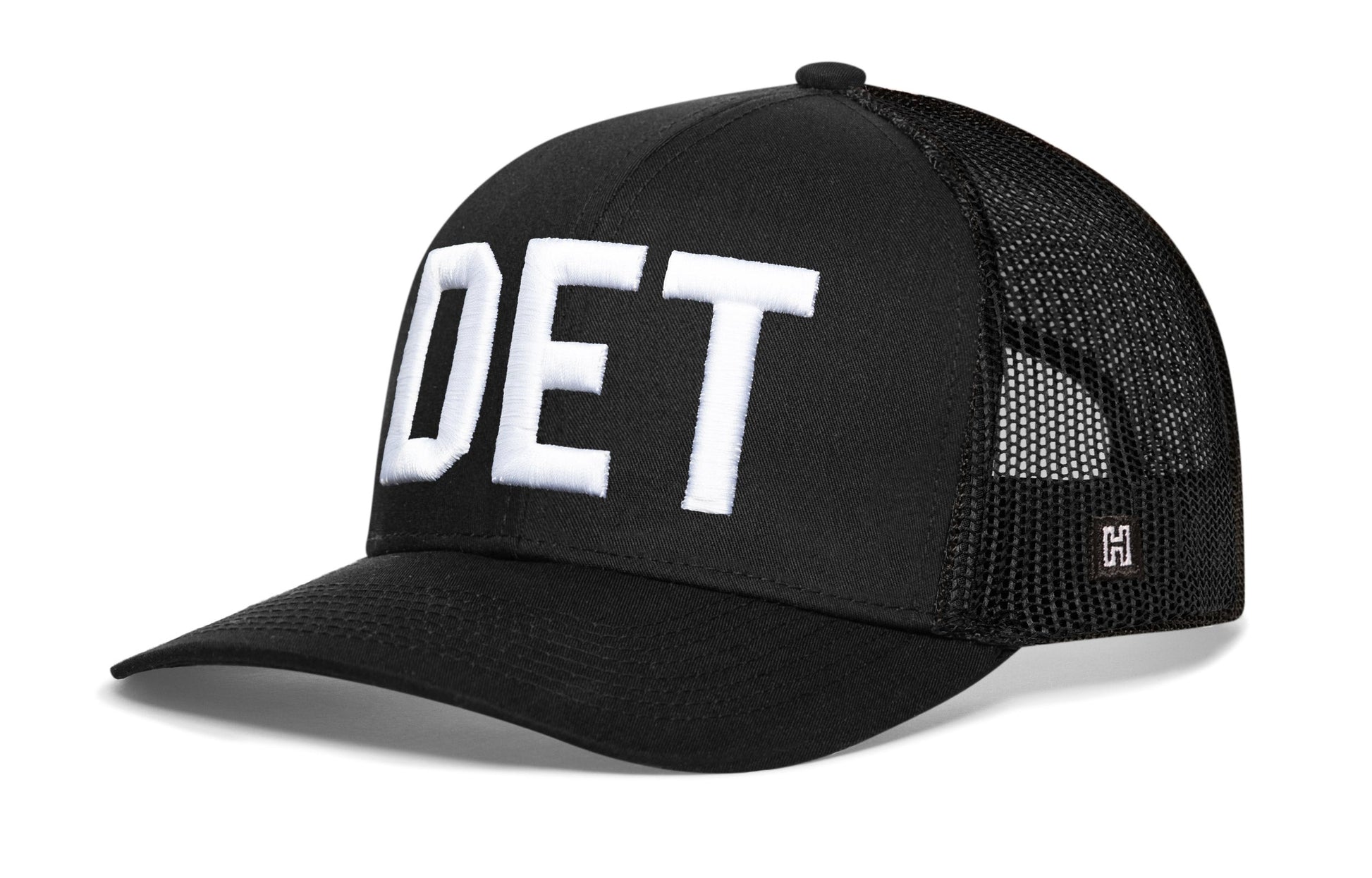Detroit White Block Trucker Haka Hat Black Michigan Snapback