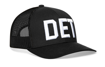 Detroit White Block Trucker Haka Hat Black Michigan Snapback