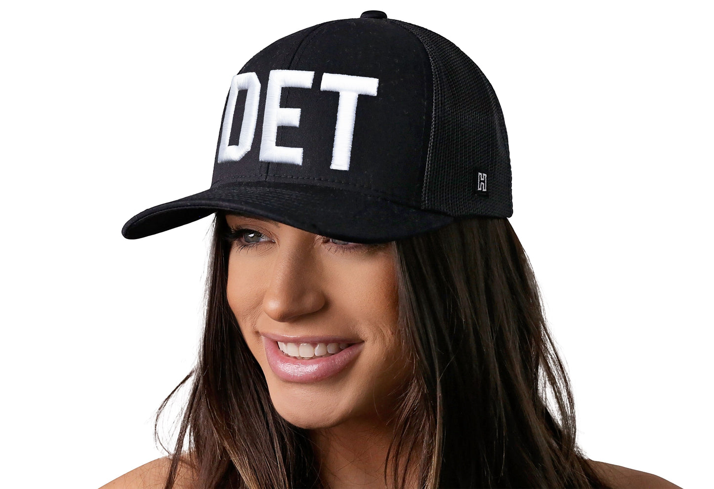 Detroit White Block Trucker Haka Hat Black Michigan Snapback