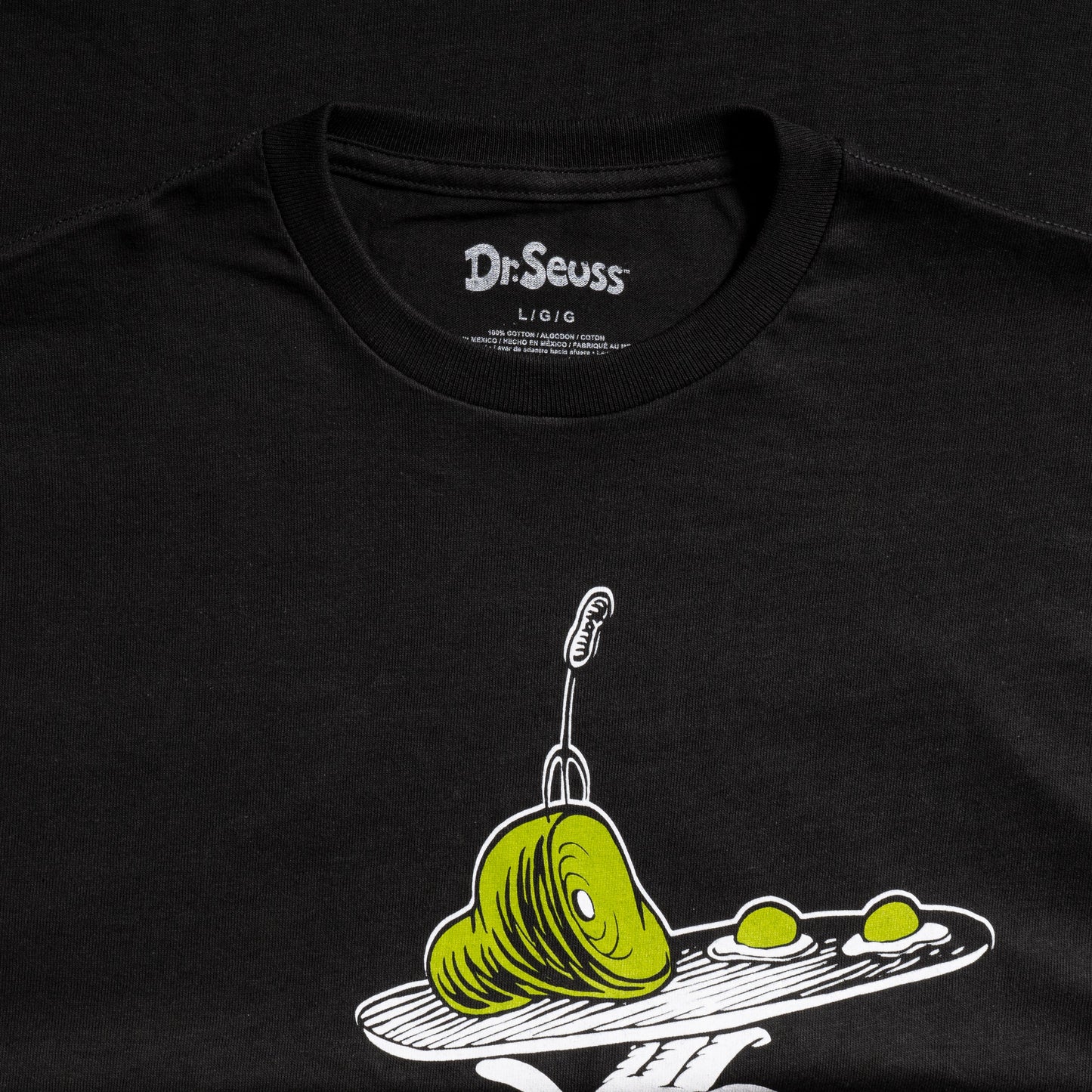 Dr Seuss Green Eggs and Ham Adult Short Sleeves Black T Shirt