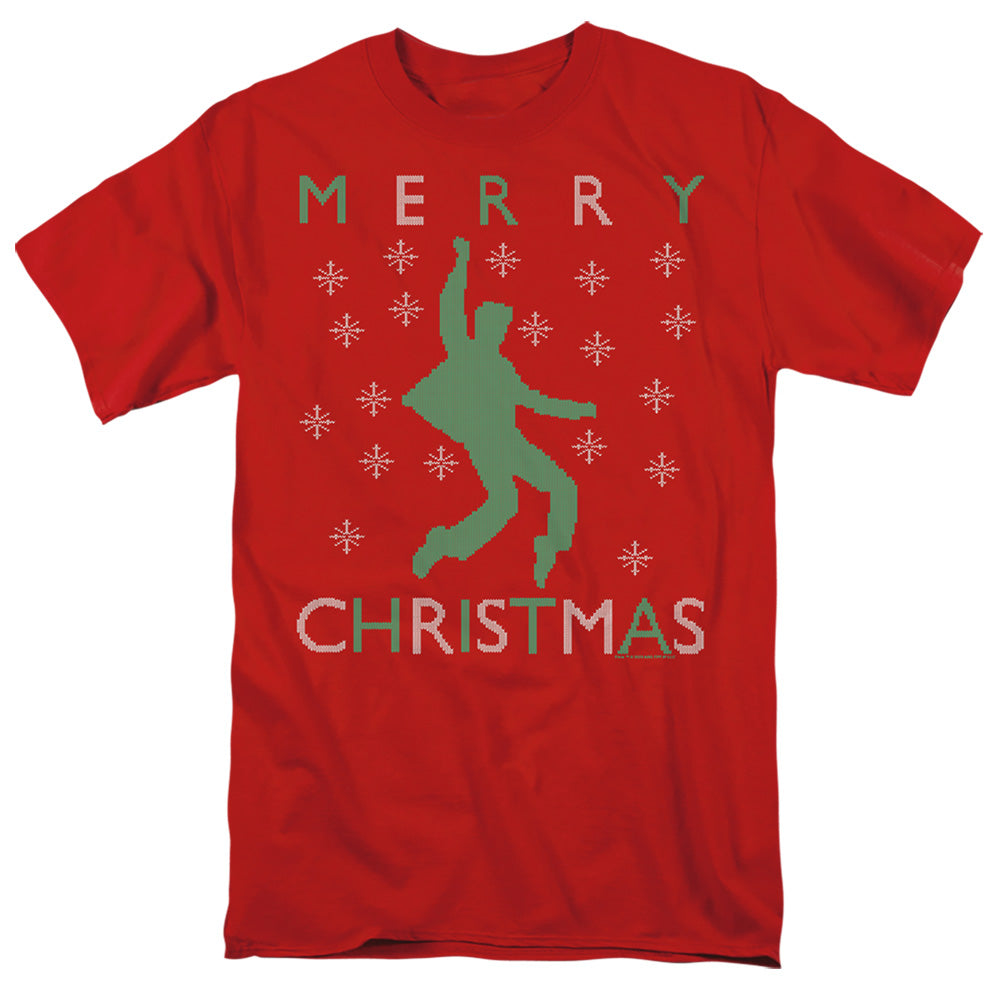 Elvis Dancing Ugly Christmas Mens T Shirt Red