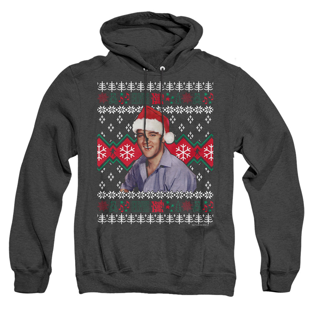 Elvis Ugly Christmas Sweater Heather Mens Hoodie Black