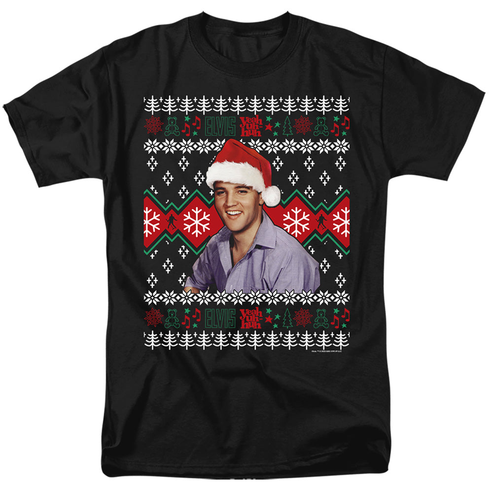 Elvis Ugly Christmas Sweater Mens T Shirt Black