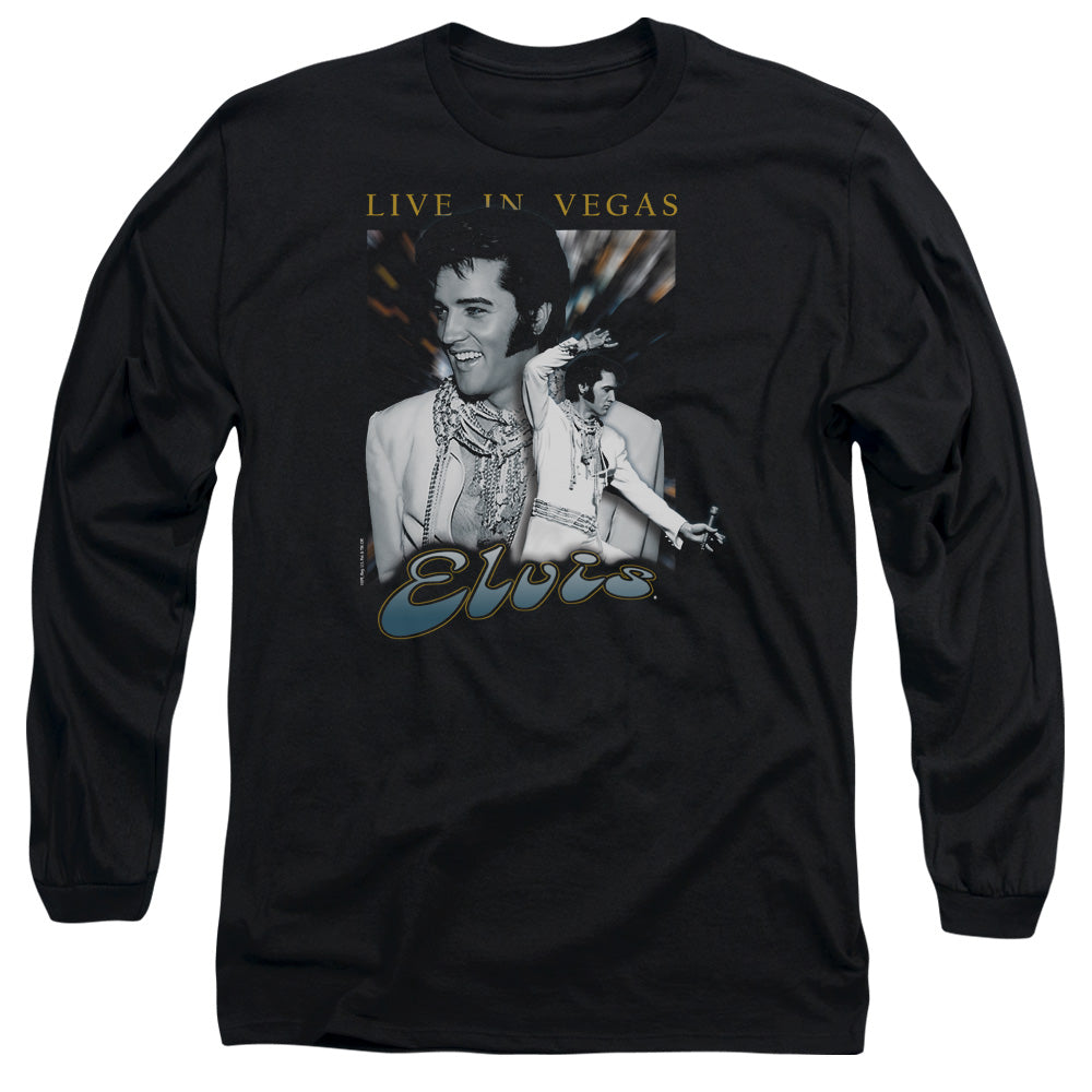Elvis Presley Live In Vegas Mens Long Sleeve Shirt Black Officially Licensed