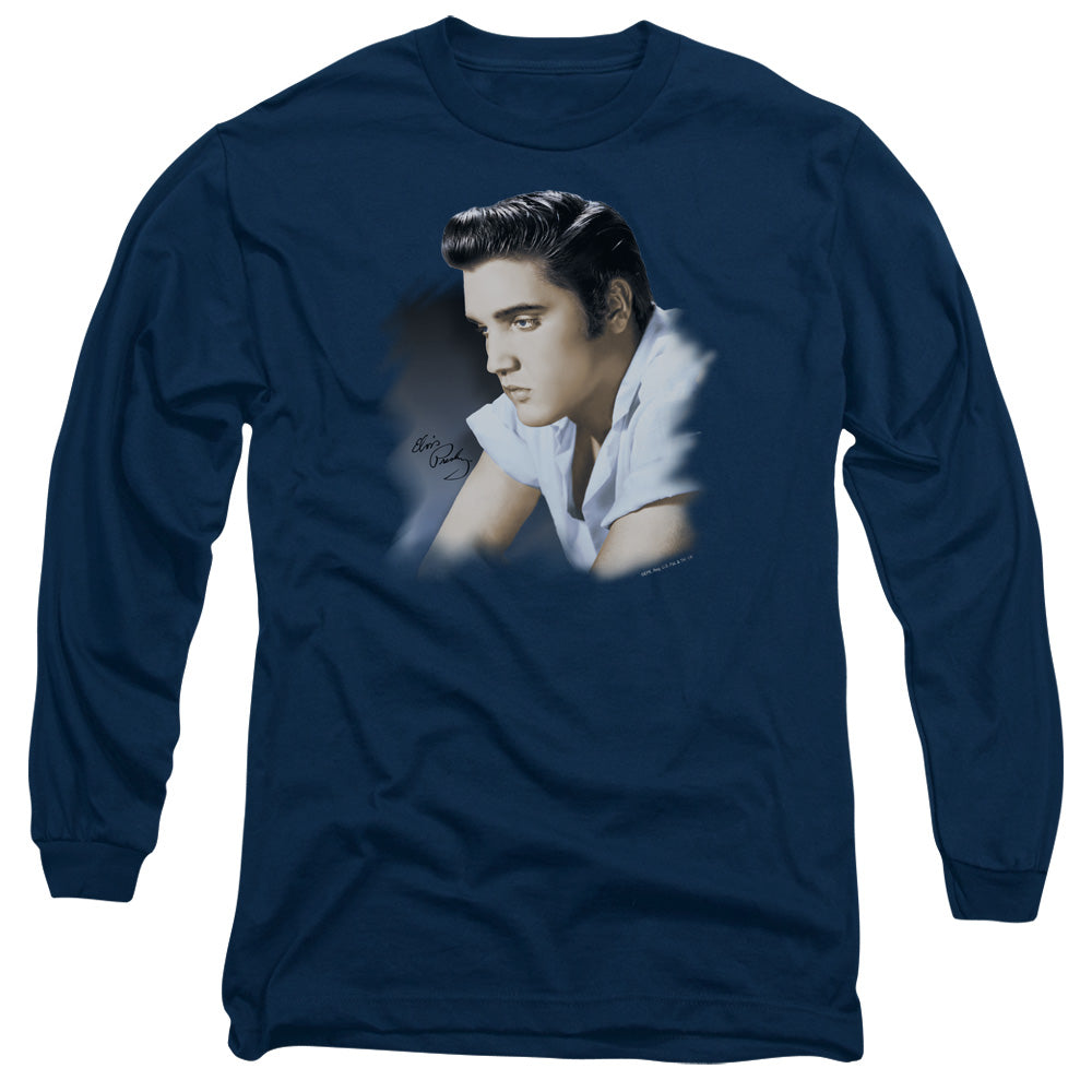 Elvis Presley Blue Profile Mens Long Sleeve Shirt Navy Officially Licensed