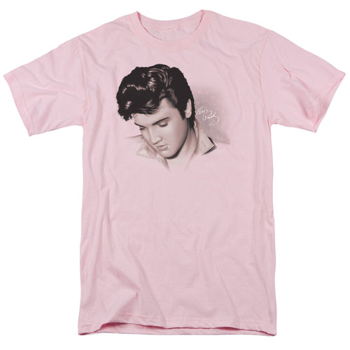 Elvis Presley Looking Down Mens T Shirt Pink