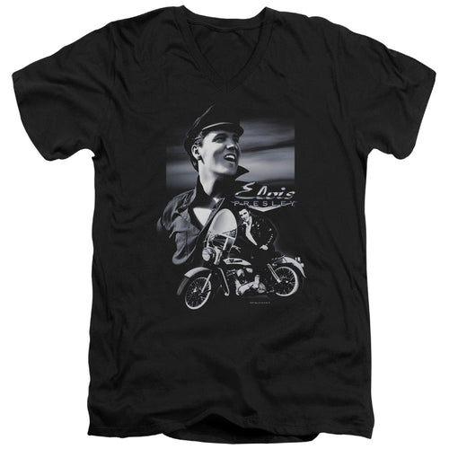Elvis Presley Motorcycle Mens Slim Fit V-Neck T Shirt Black
