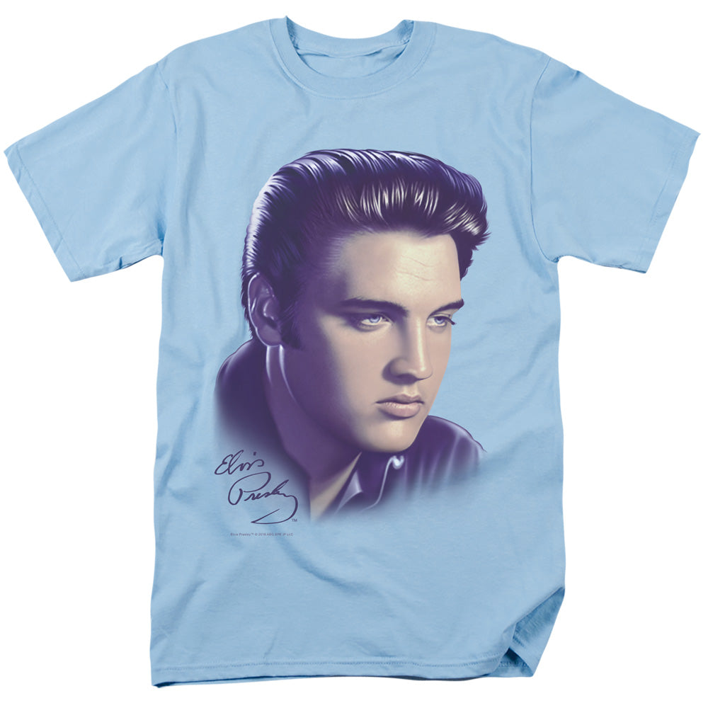 Elvis Presley Big Portrait Mens T Shirt Light Blue