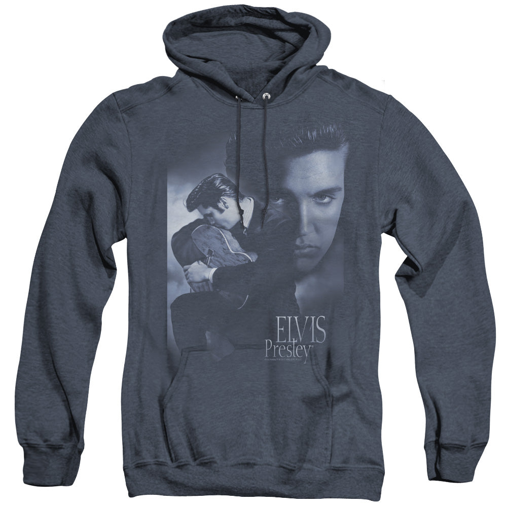 Elvis Presley Reverent Heather Mens Hoodie Navy Blue