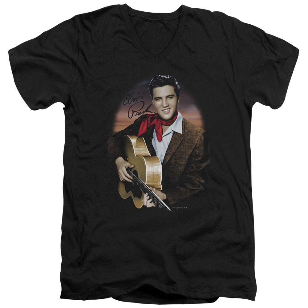 Elvis Presley Red Scarf #2 Mens Slim Fit V-Neck T Shirt Black