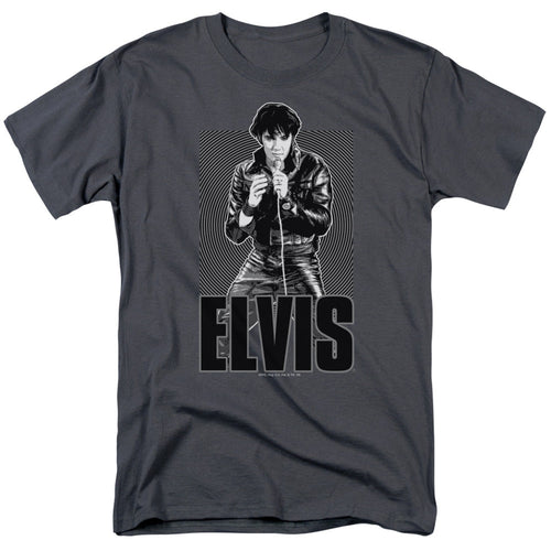 Elvis Presley Leather Mens T Shirt Charcoal