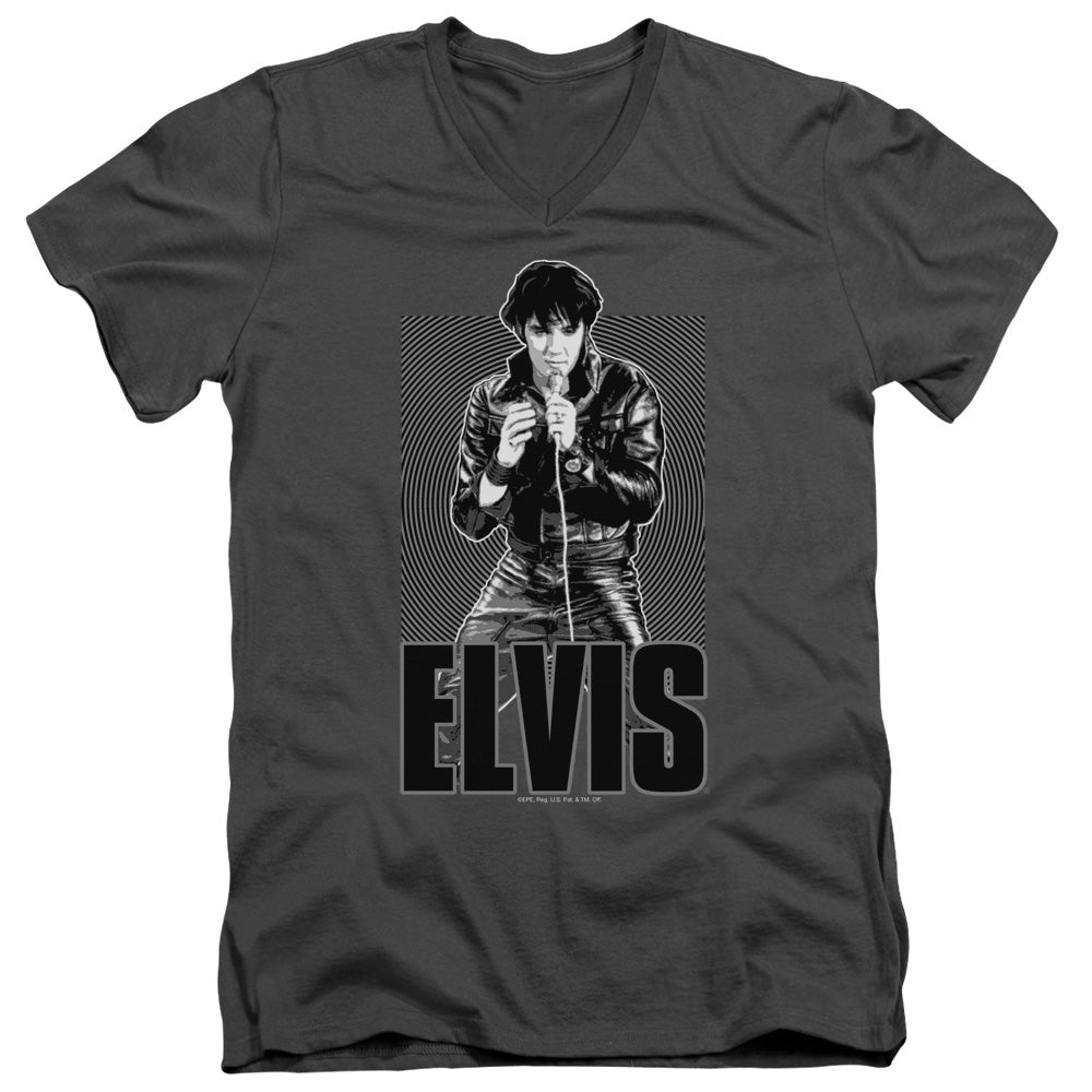 Elvis Presley Leather Mens Slim Fit V-Neck T Shirt Charcoal