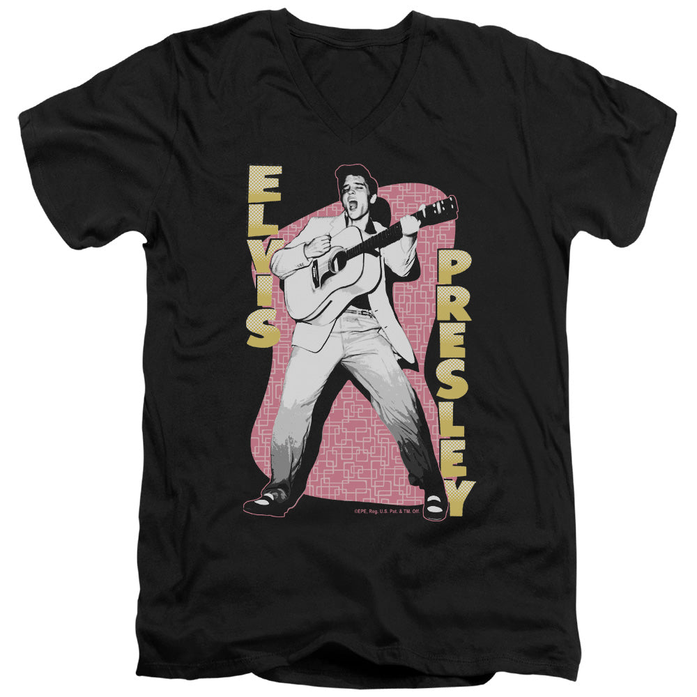 Elvis Presley Pink Rock Mens Slim Fit V-Neck T Shirt Black