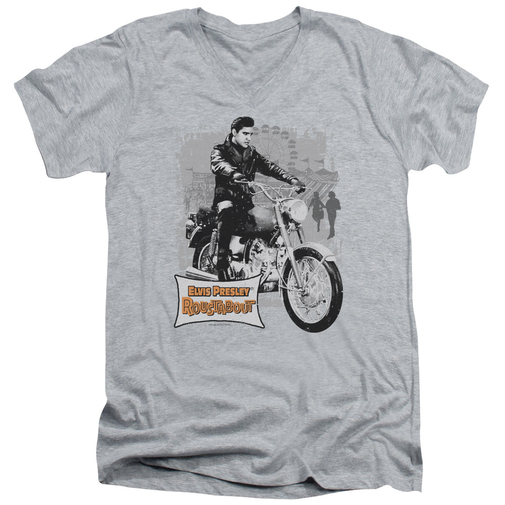 Elvis Presley Roustabout Poster Mens Slim Fit V-Neck T Shirt Athletic Heather